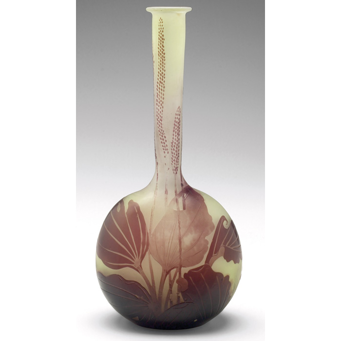 Appraisal: Galle vase bulbous bottom and long neck with enameled purple