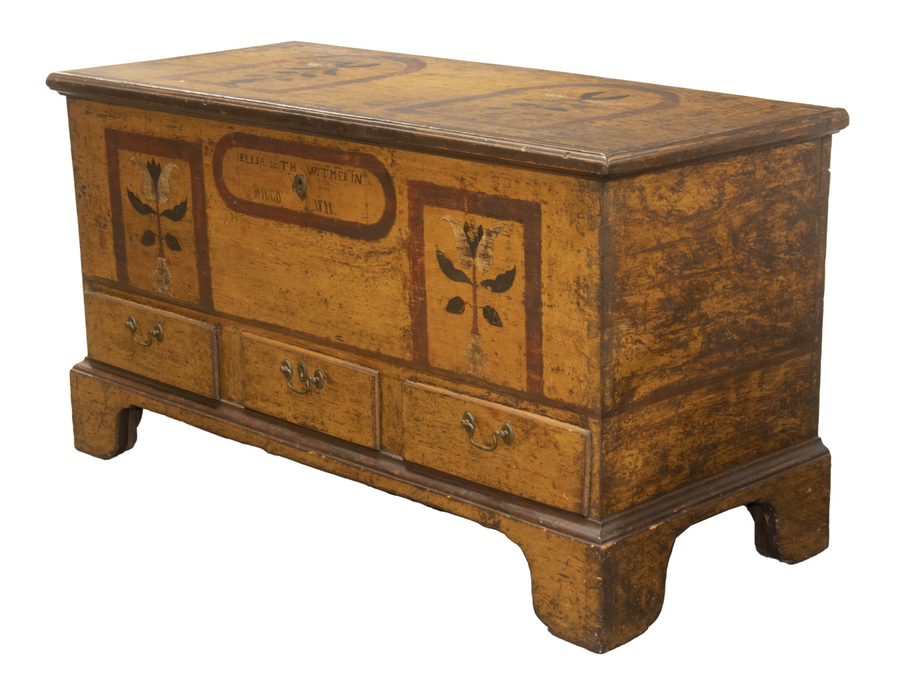 Appraisal: PENNSYLVANIA DUTCH PAINTED DOWRY CHEST INSCRIBED ELISABETH WITMER IN ANNO