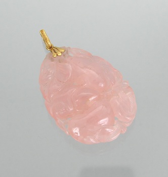 Appraisal: A Carved Gourd Rose Quartz Pendant with k Gold Bail