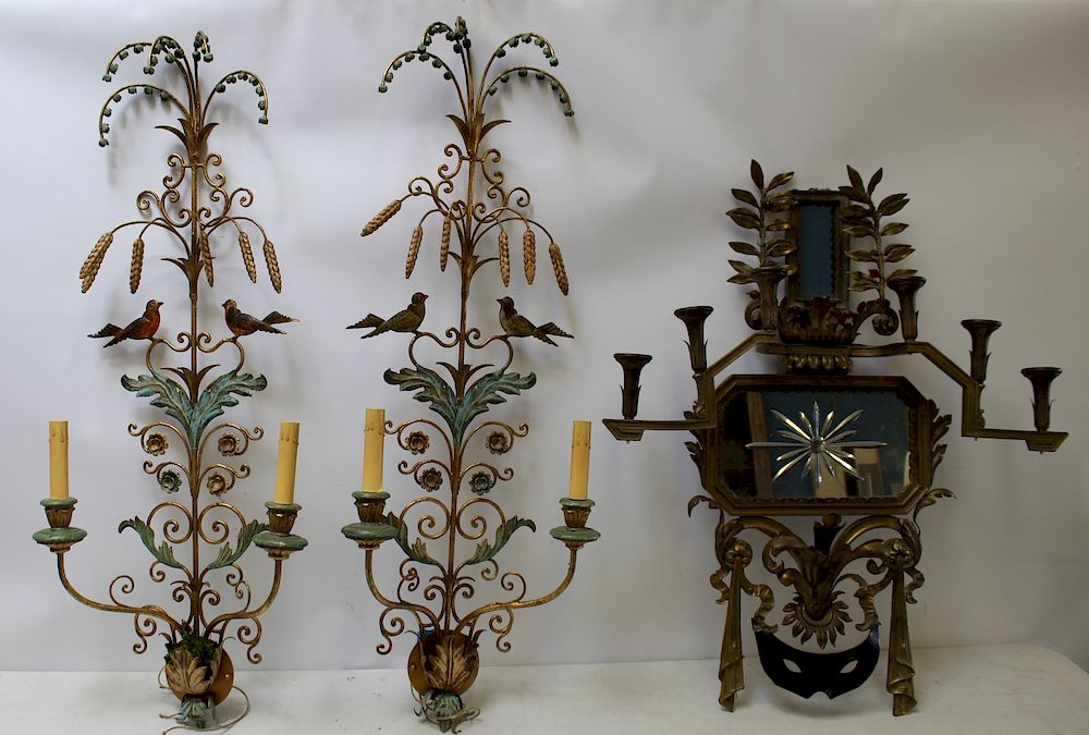 Appraisal: Lot Of Antique Decorative Metal Sconces To Inc An art