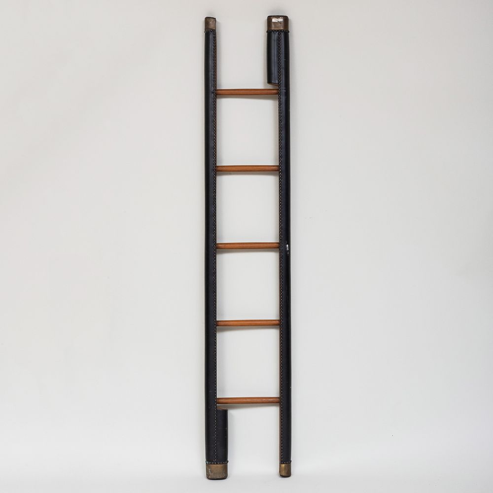 Appraisal: English Brass Studded Leather and Mahogany Folding Library Ladder ft