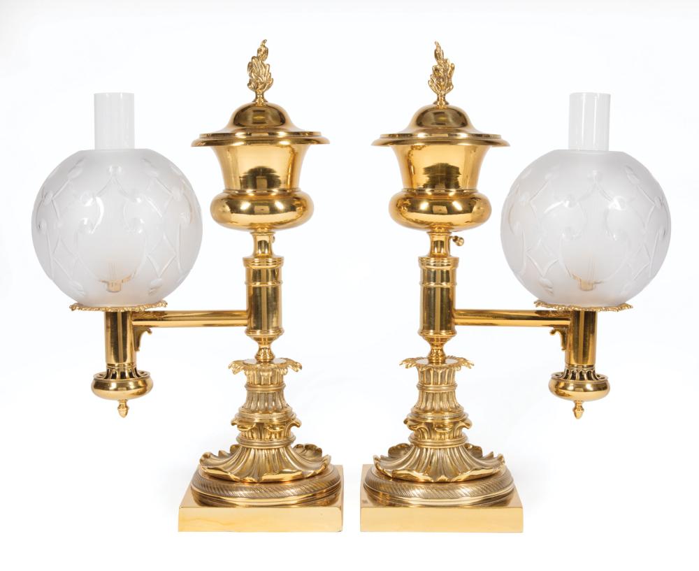 Appraisal: Pair of American Late Classical Bronze Single Light Argand Lamps