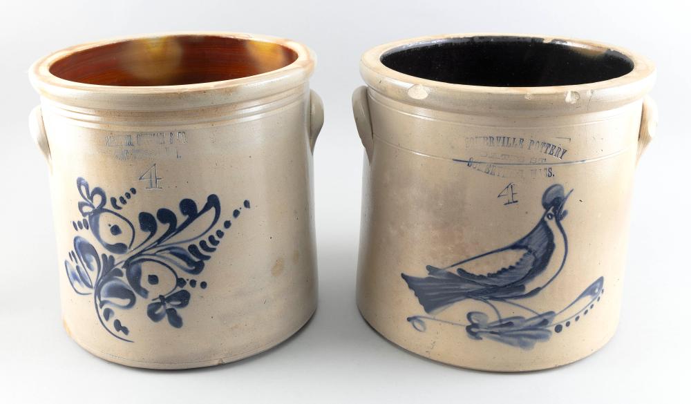 Appraisal: TWO FOUR-GALLON STONEWARE CROCKS TH CENTURY HEIGHTS TWO FOUR-GALLON STONEWARE