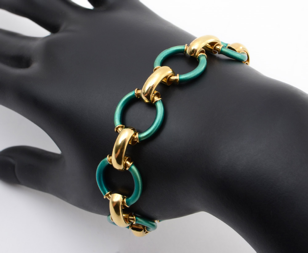 Appraisal: ITALIAN ENAMELED k GOLD BRACELET Mid Century yellow gold bracelet