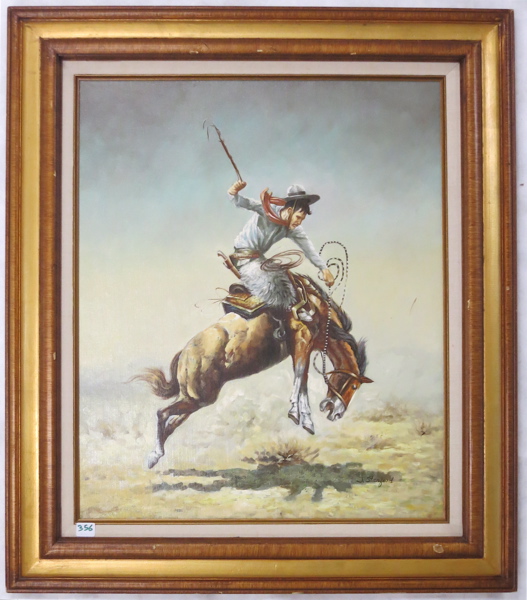 Appraisal: JOHN STANFORD OIL ON CANVAS American th century Bucking Bronco