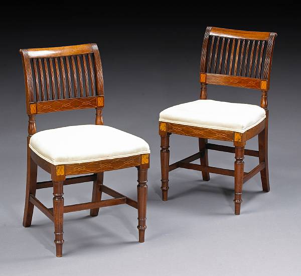 Appraisal: A set of six Irish Regency inlaid mahogany chairs first