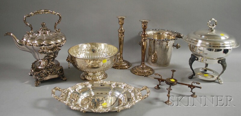 Appraisal: Group of Silver-plated Serving Items including a pair of candlesticks