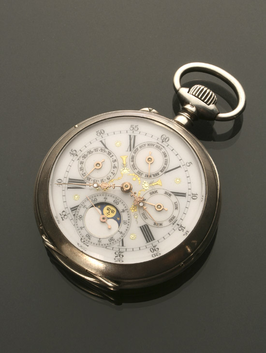 Appraisal: -Silver Moon Phase and Perpetual Calendar -Jewel Open Face Pocket