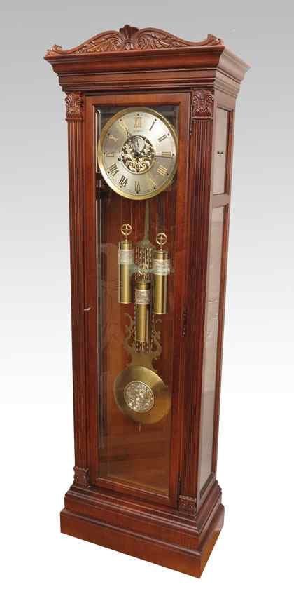 Appraisal: CARVED HOWARD MILLER GRANDFATHER CLOCK Carved crest with carved and