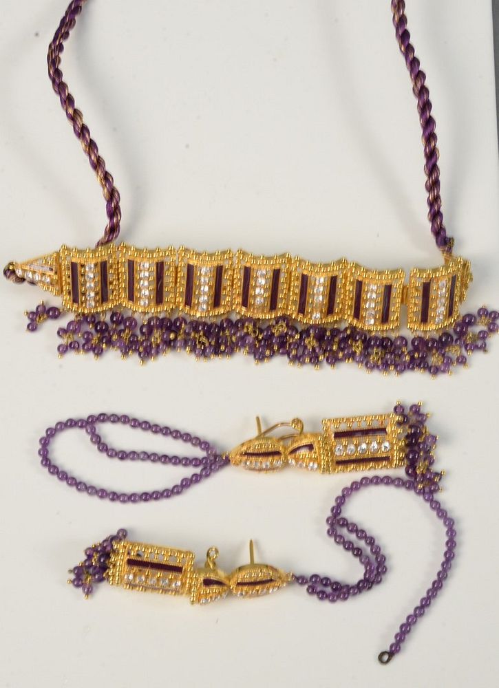 Appraisal: Three Piece Karat Gold Necklace and Earrings set with amethyst