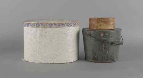 Appraisal: Wallpaper hat box th c h w together with a