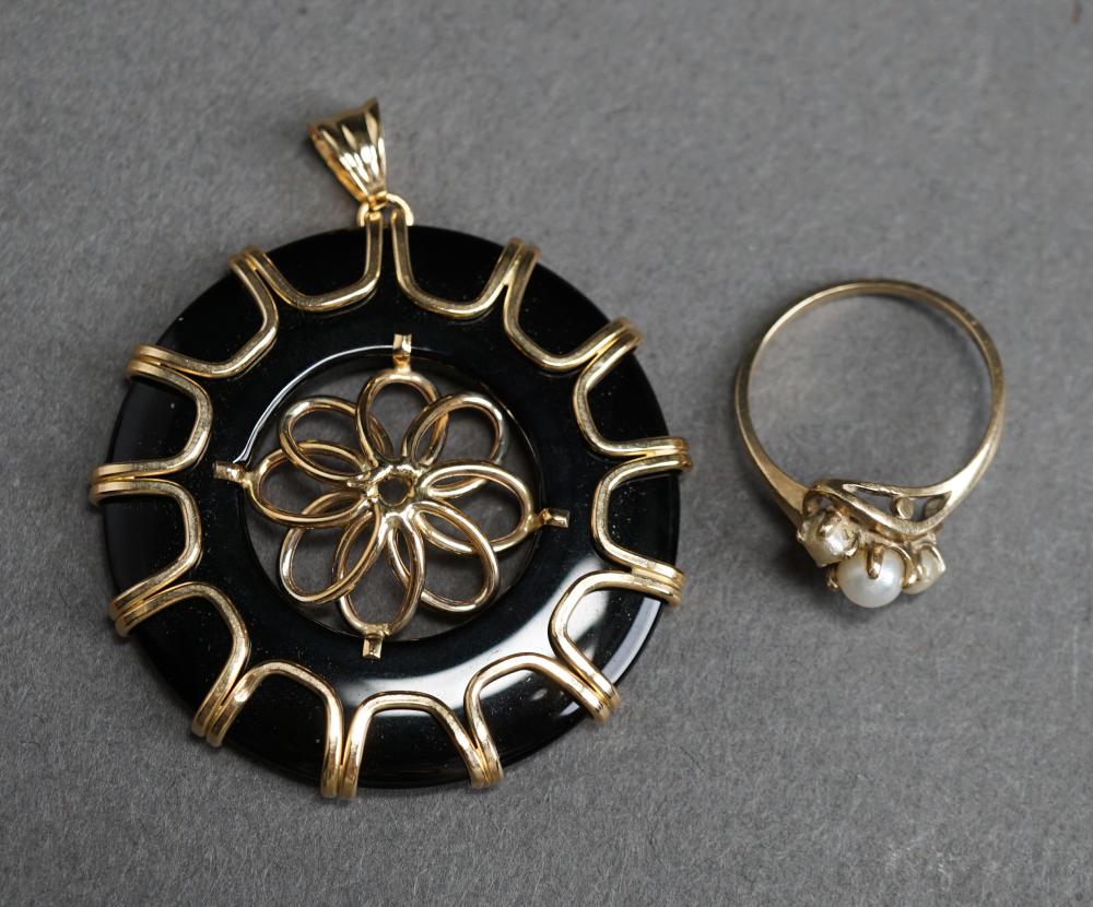 Appraisal: Italian -Karat Yellow-Gold Mounted Black Onyx Pendant and a -Karat