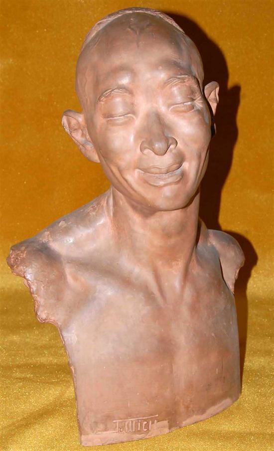 Appraisal: J MICH Terra cotta bust of an oriental man with