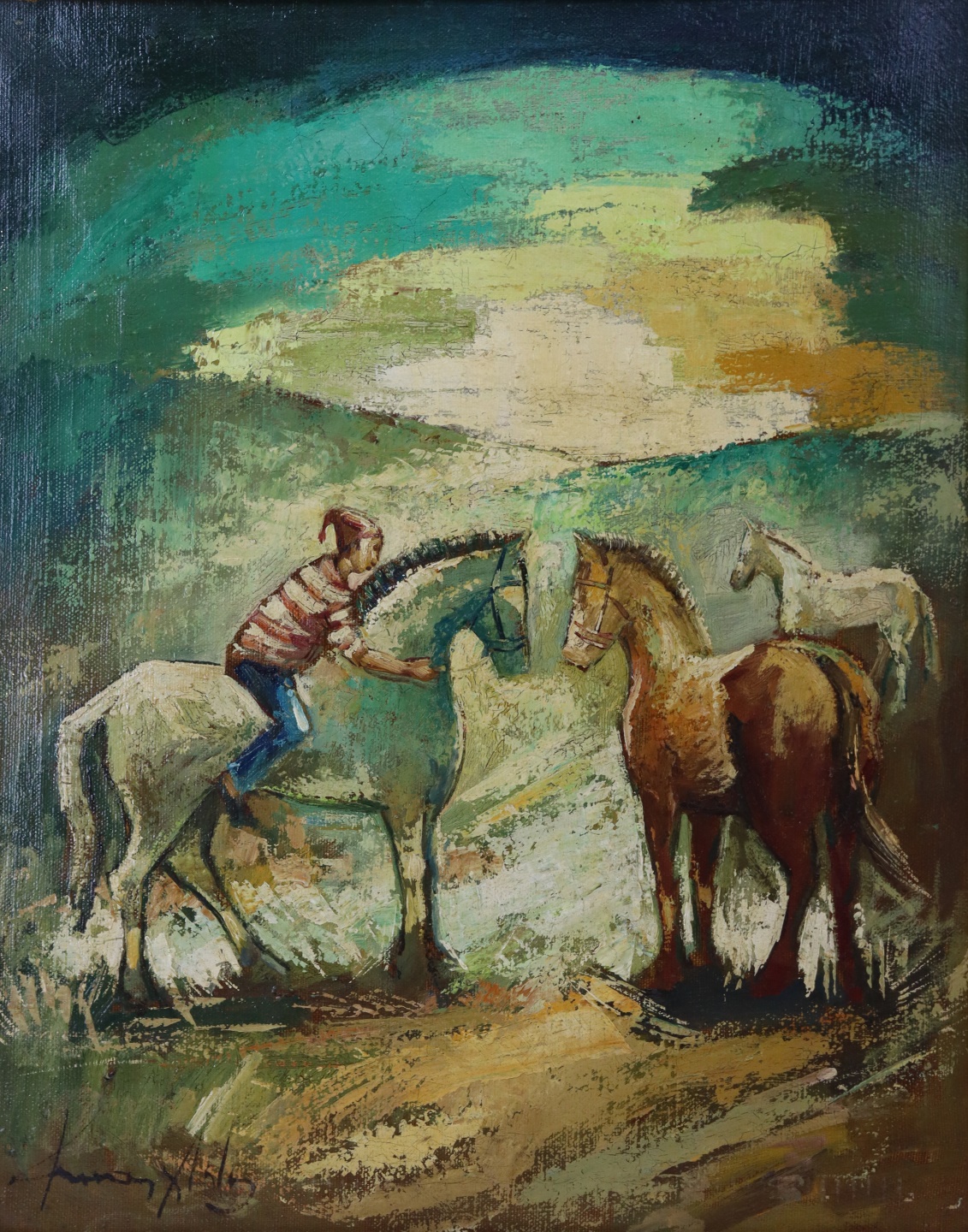 Appraisal: MENELAOS KATAFYGIOTIS GREECE - Oil on Canvas Man with horses