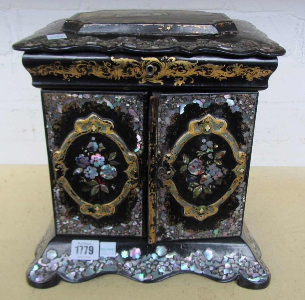 Appraisal: A Victorian papier mache and mother of pearl inlaid table