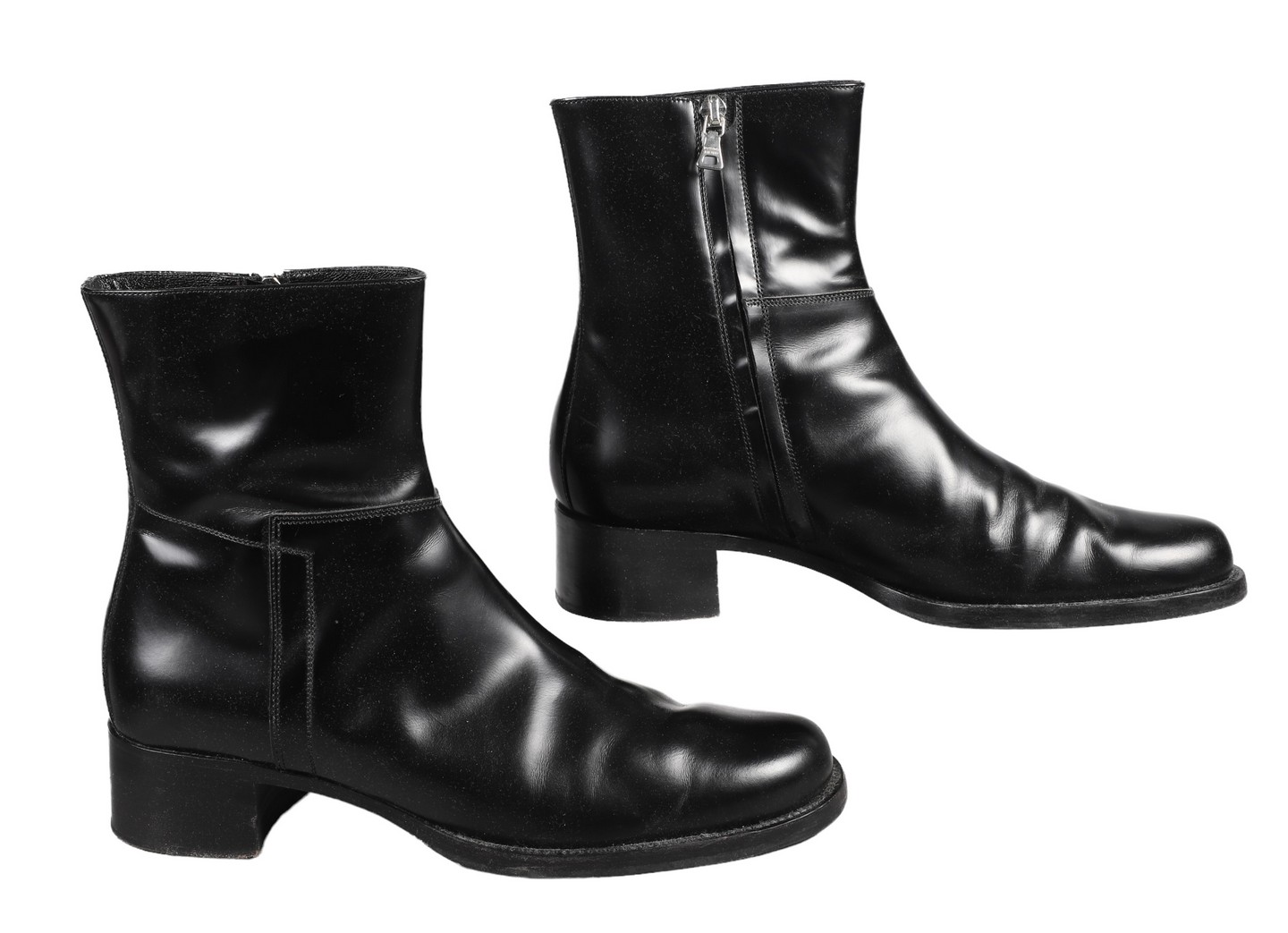 Appraisal: Ladies Prada black leather boots almond toe with stacked heel