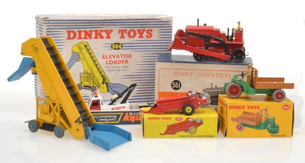 Appraisal: COLLECTION OF DINKY FARMING MODELS INCLUDING BULLDOZER- MISSING TRACKS ELEVATOR