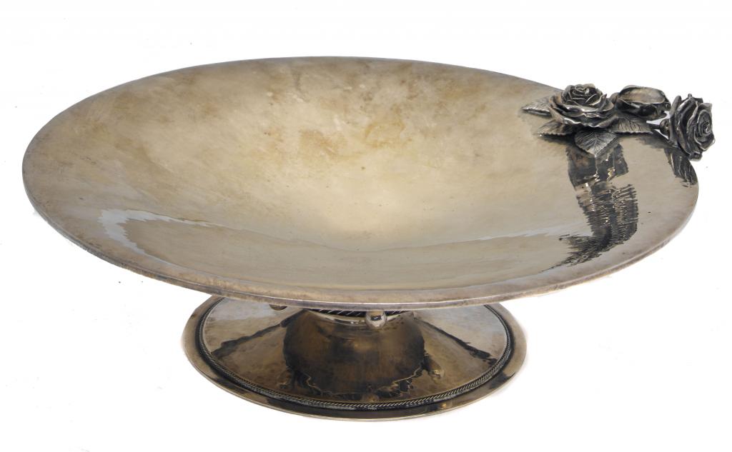 Appraisal: A CHARLES BOYTON SILVER DISH the shallow hammer textured bowl