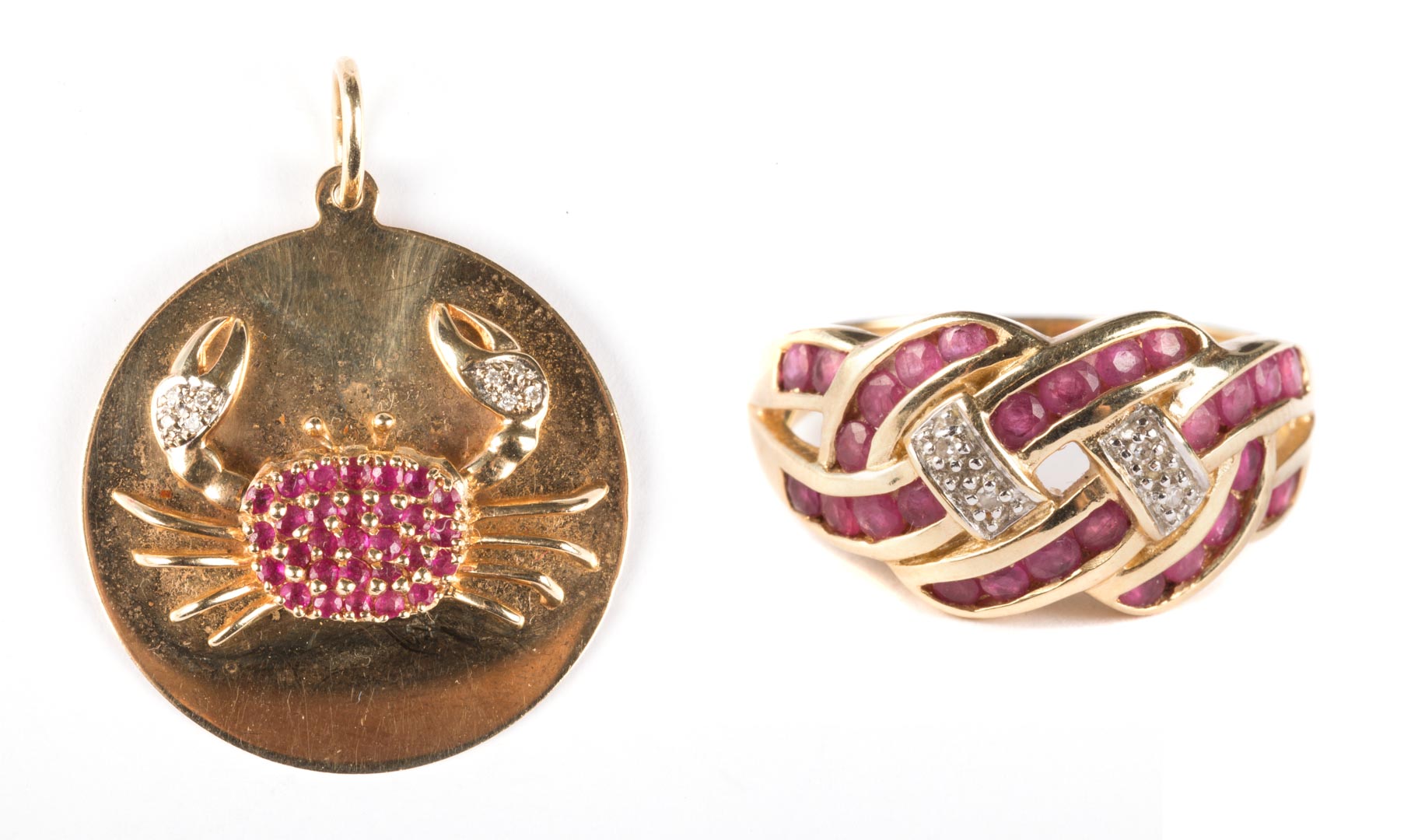 Appraisal: A Simon Brothers Ruby Diamond Crab Pendant K gold crab