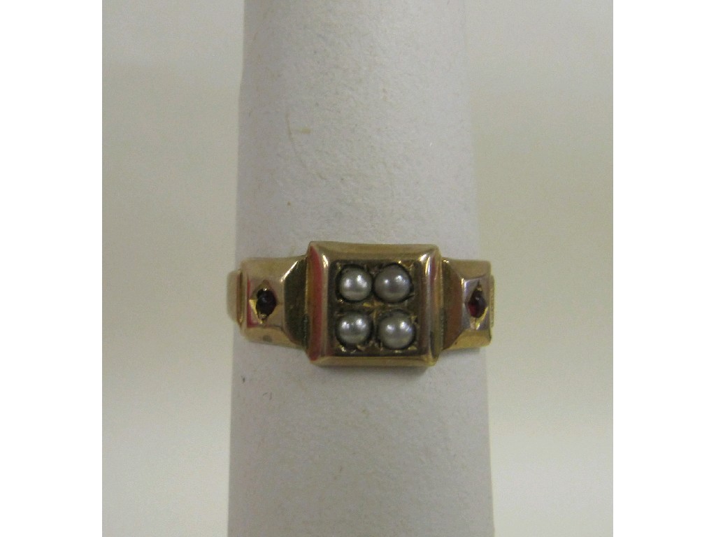 Appraisal: Edwardian ct gold seed pearl and ruby set dress ring