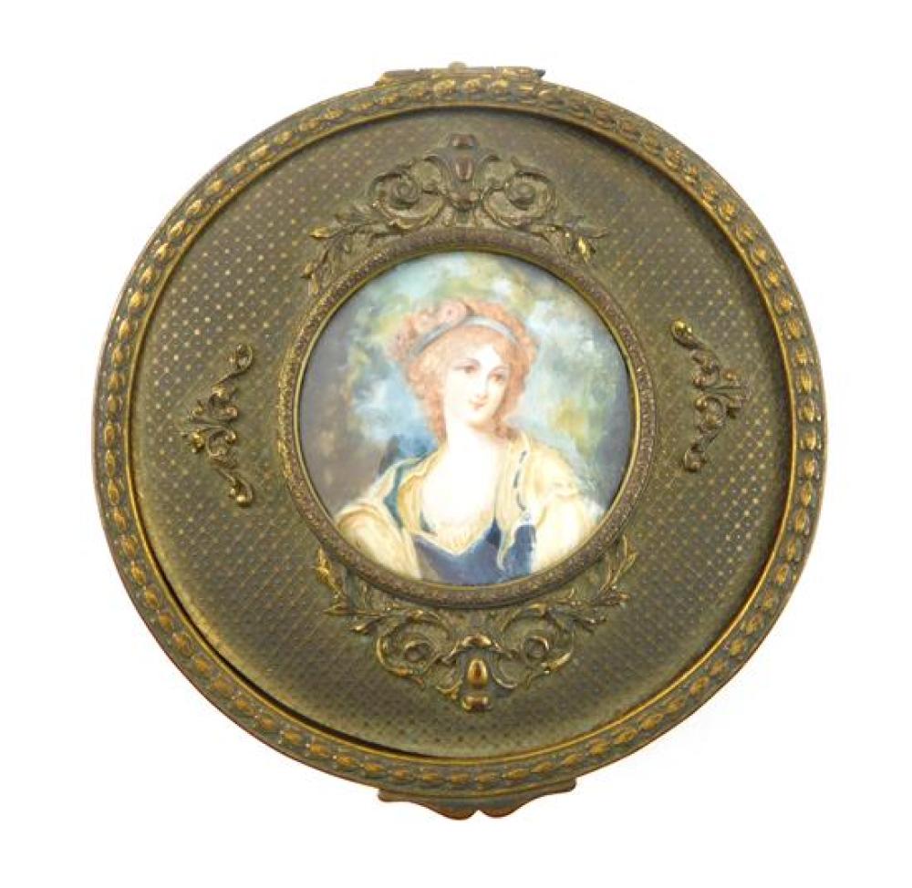 Appraisal: th C Brass French round box with miniature portrait of