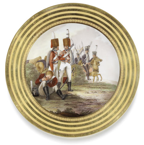 Appraisal: A Berlin military plate circa Painted with a scene depicting