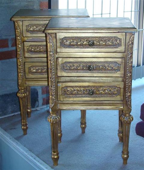 Appraisal: PAIR LOUIS XVI STYLE THREE DRAWER SIDE CABINETS the rectangular