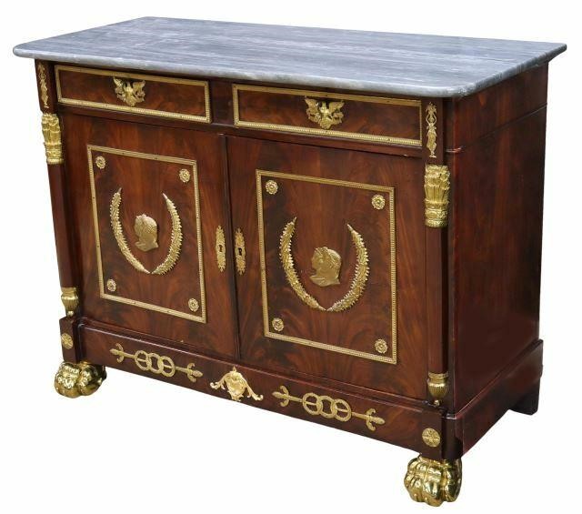 Appraisal: French Empire marble top mahogany sideboard server th c accented