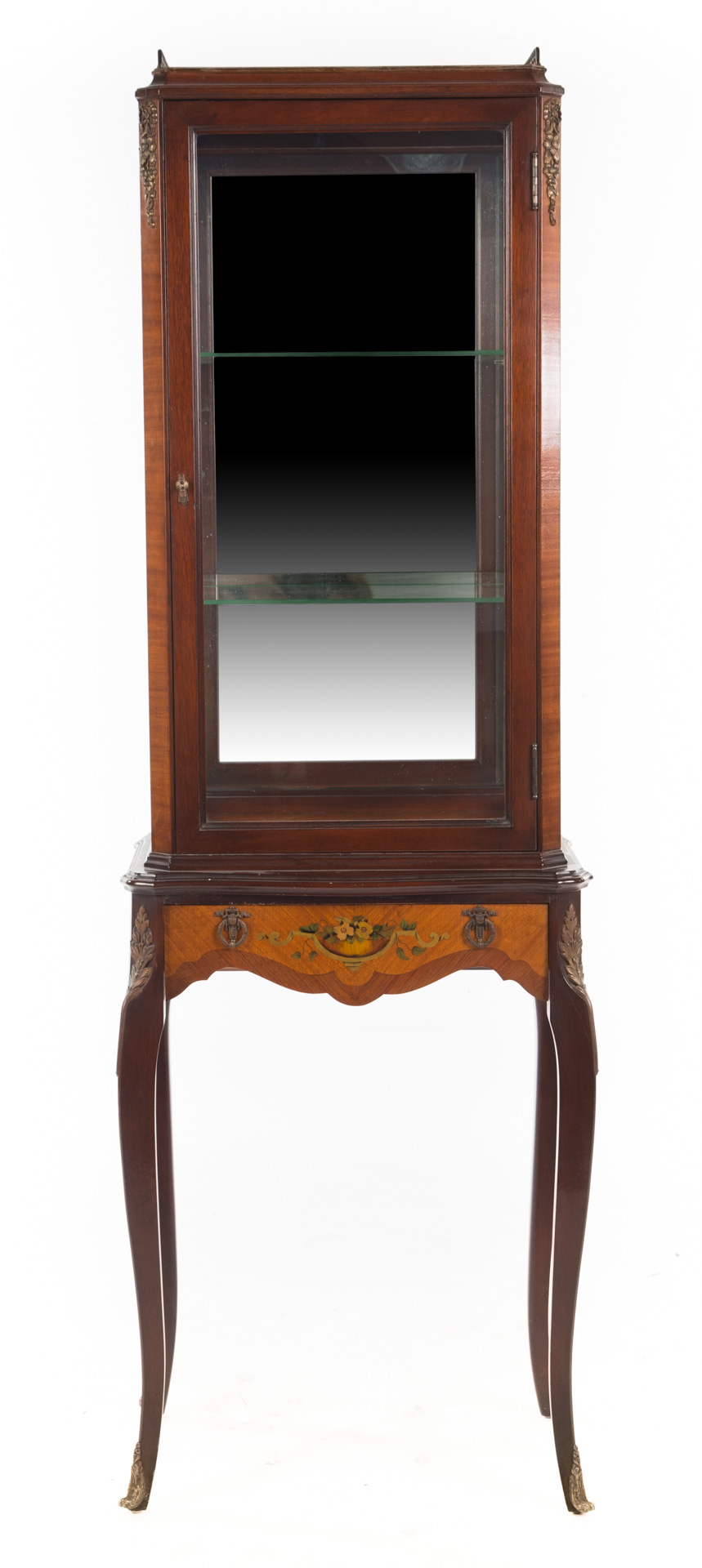 Appraisal: Louis XV style mahogany vitrine flat top with brass gallery