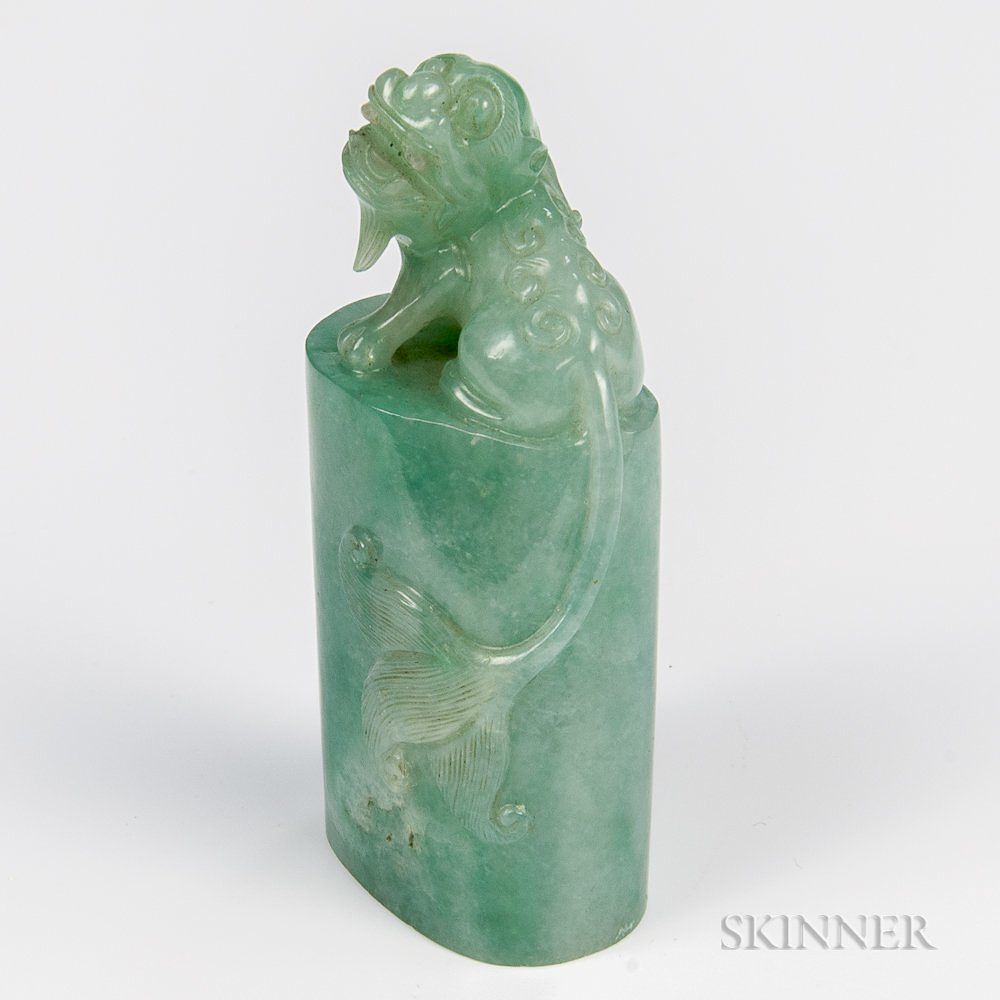 Appraisal: Jadeite Seal Jadeite Seal China th century oval form carved