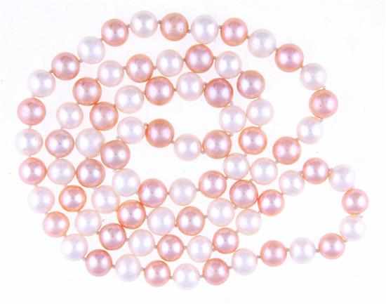 Appraisal: South Sea pink and white pearl necklace endless strand of