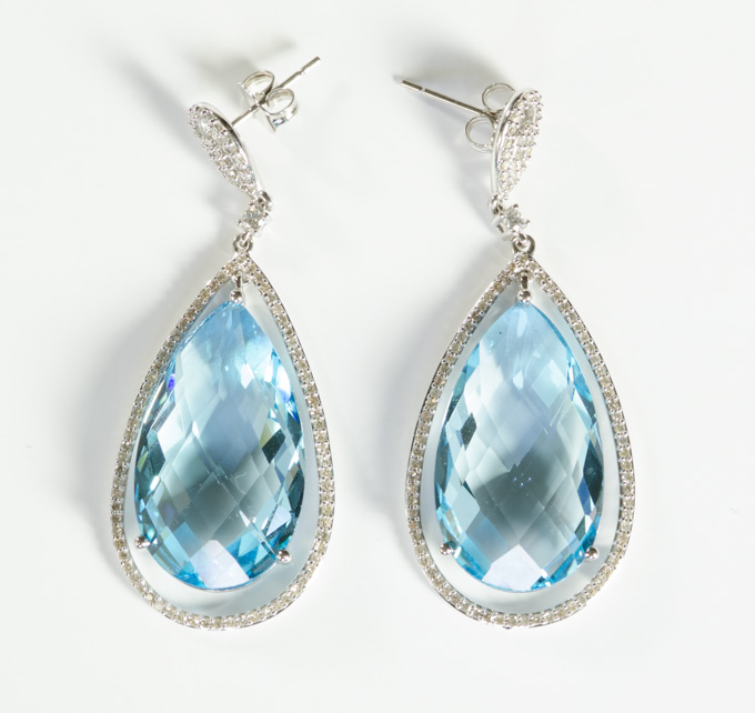 Appraisal: PAIR OF BLUE TOPAZ AND DIAMOND EARRINGS each k white