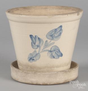 Appraisal: Stoneware flowerpot ca attributed to Haig with cobalt floral decoration