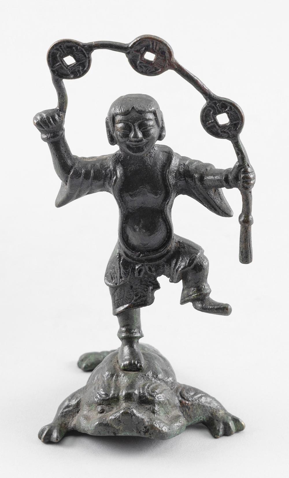 Appraisal: CHINESE BRONZE FIGURE OF A LIU HAI TH CENTURY HEIGHT