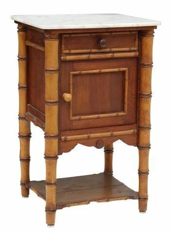 Appraisal: French Aesthetic pine bedside cabinet late th c inset marble