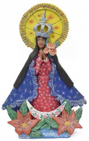 Appraisal: Folk Art pottery figure La Virgen de Guadalupe Our Lady