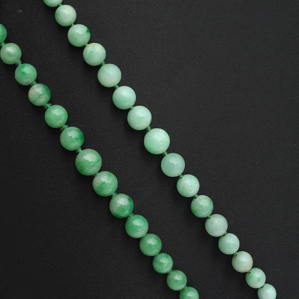 Appraisal: Two strands of graduated jade bead necklaces length in and