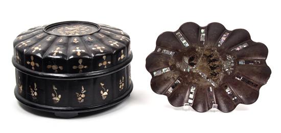 Appraisal: Sale Lot Two Chinese Mother-of-Pearl Inlaid Articles comprising a black