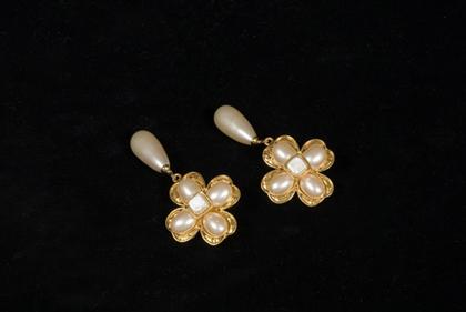 Appraisal: Chanel four-leaf clover and pearl-drop clip earrings spring PROVENANCE The