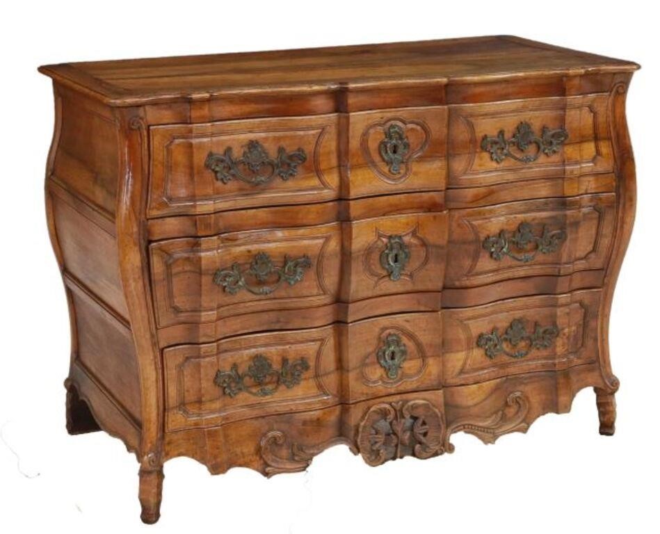 Appraisal: French Louis XV style walnut commode en tombeau th c