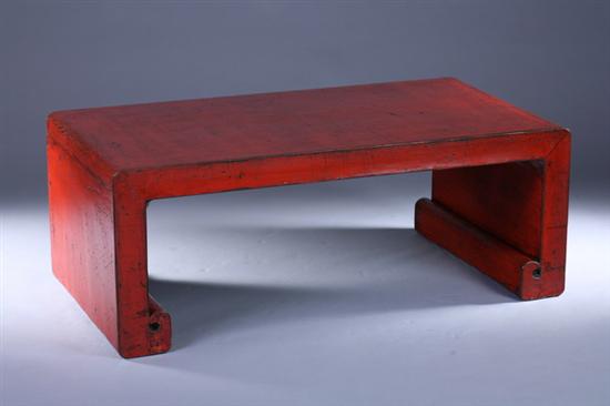 Appraisal: CHINESE RED LACQUER LOW TABLE th century Rectangular outline -