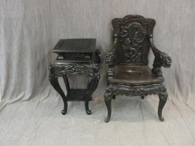 Appraisal: Asian Highly Carved Arm Chair together with a Highly Carved