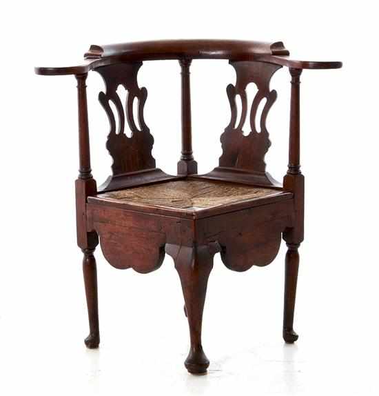 Appraisal: Queen Anne walnut corner chair American or English mid th