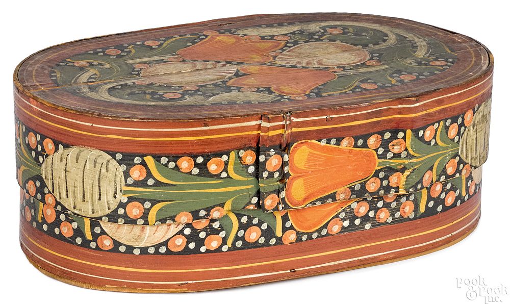 Appraisal: Painted bentwood brides box Painted bentwood brides box th c