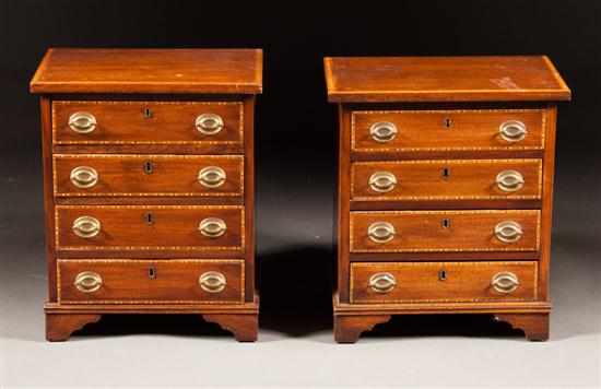 Appraisal: Near pair of cabinet-made Chippendale style inlaid mahogany miniature chests