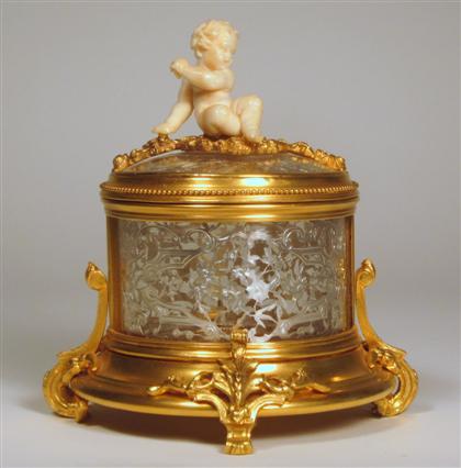 Appraisal: French gilt metal silver foil and glass ivory mounted casket