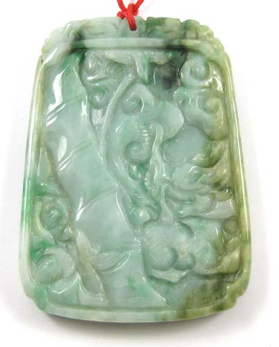 Appraisal: CHINESE CARVED LIGHT GREEN JADE PENDANT of tapering rectangular form