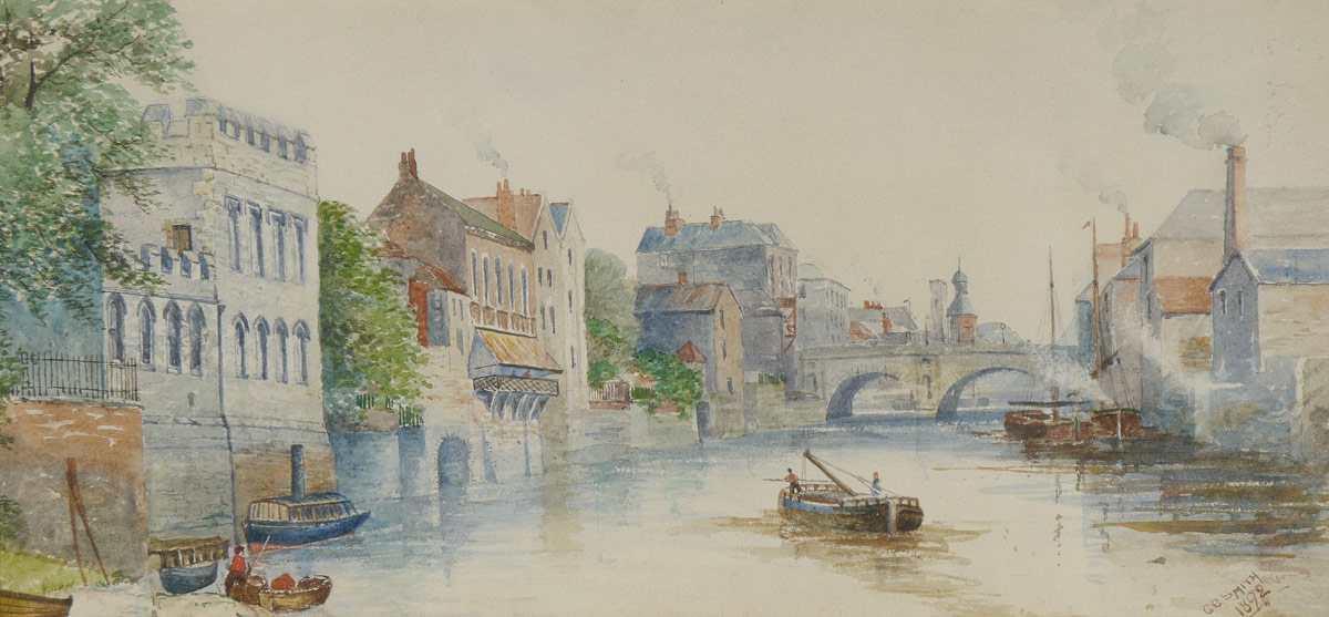 Appraisal: TH CENTURY RIVER CITY PAINTING Watercolor Sight size '' x