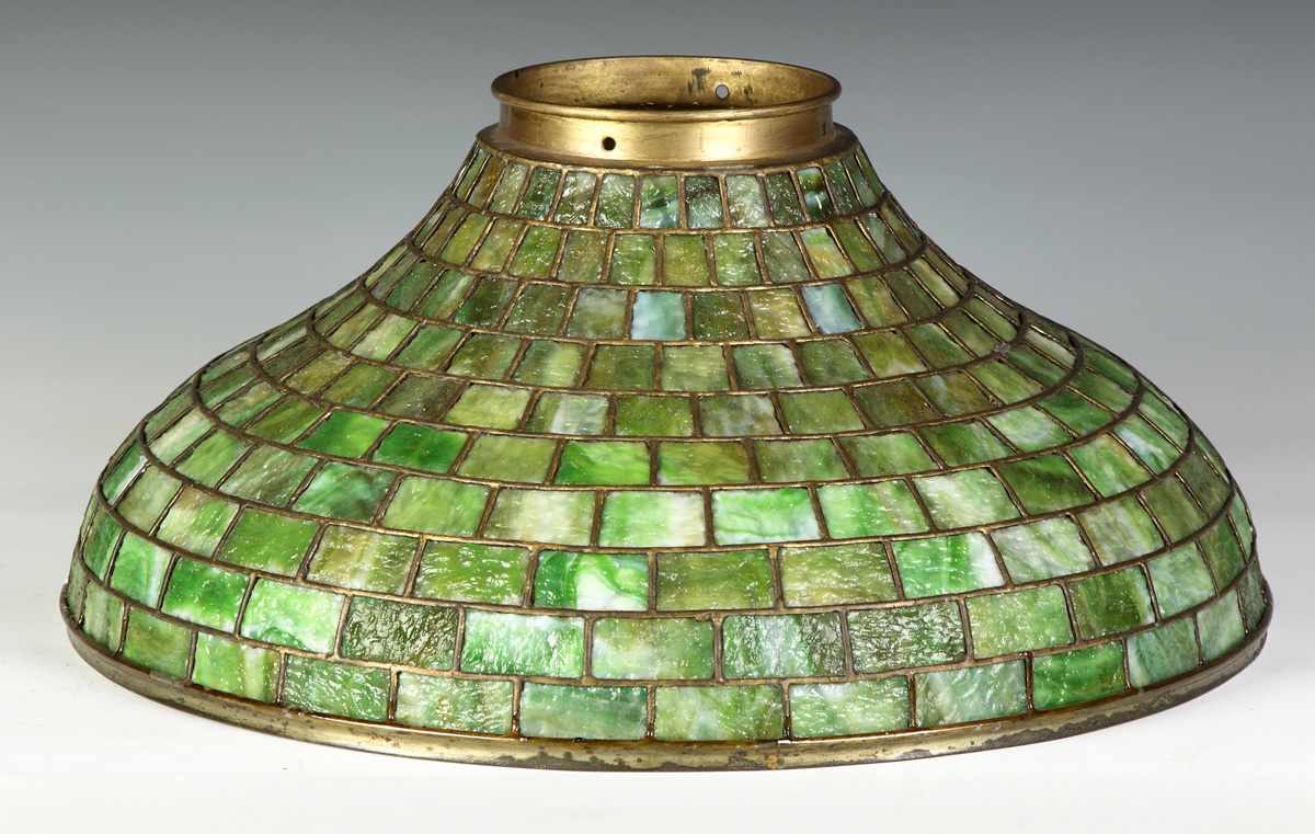 Appraisal: Early th Cent Leaded Glass Shade Mottled green glass Unsigned