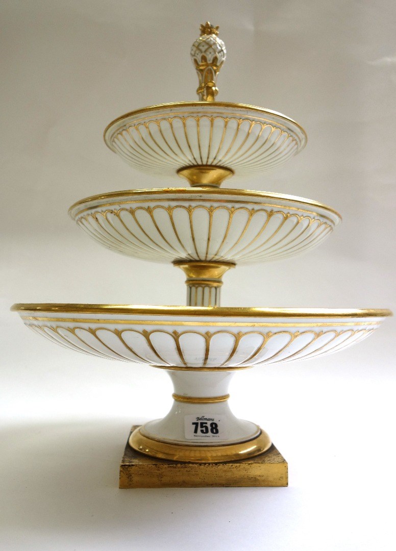 Appraisal: A Continental porcelain white and gilt dessert stand probably Paris